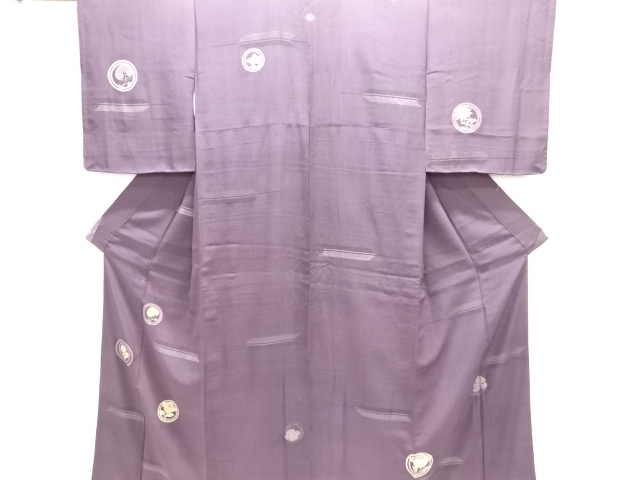 アンティーク　家紋模様刺繍一つ紋着物